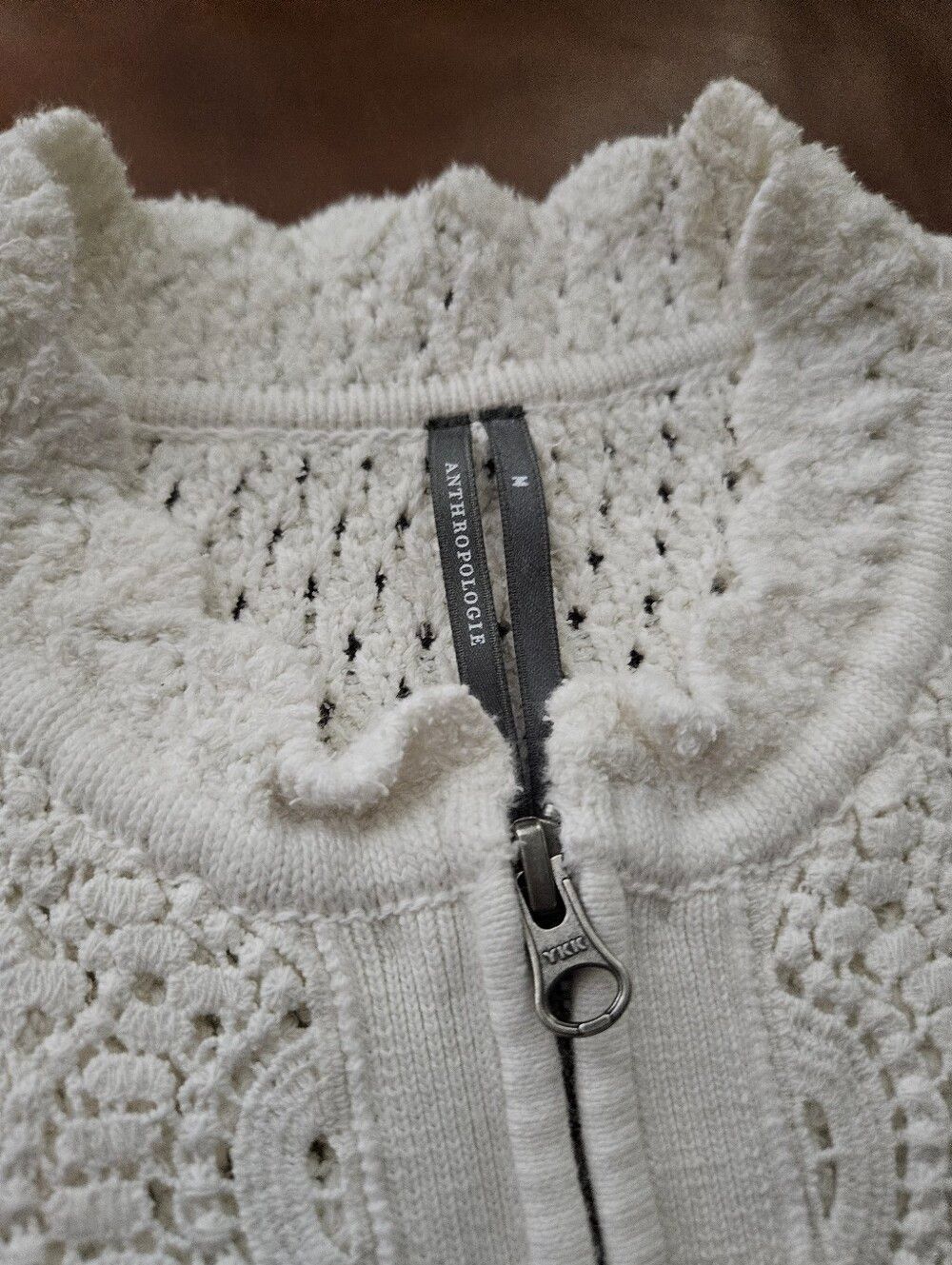 Anthropologie Crochet Zip-Front Puff Sleeve Top Medium - Picture 4 of 7